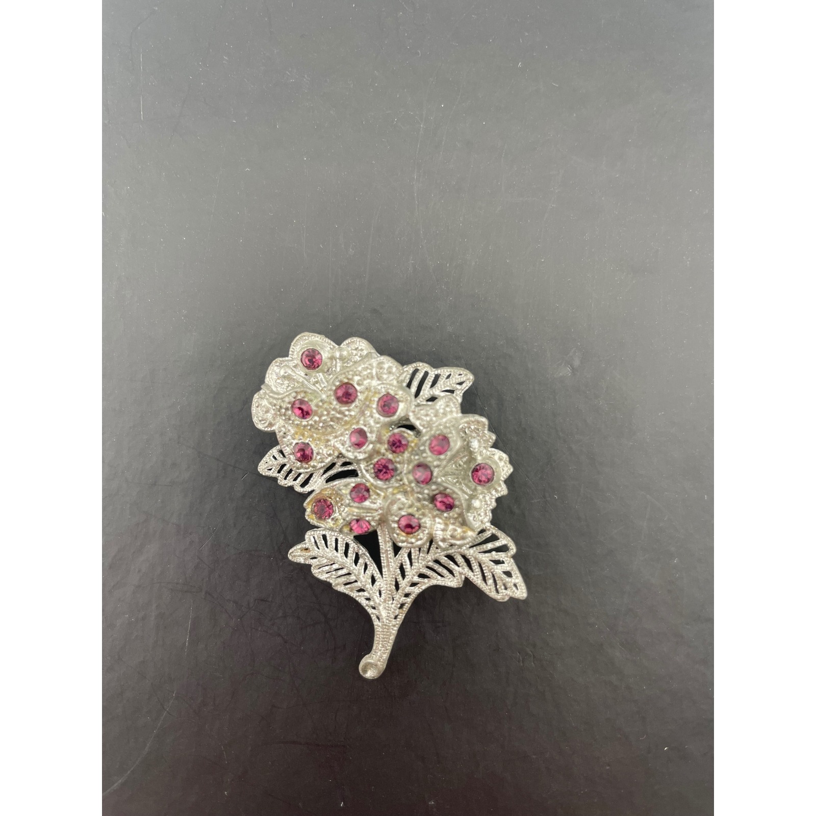 Vtg 30s Little Nemo Rhinestone Floral Brooch Pot Metal Jewelry Deco Mid Century